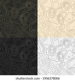 Topography patterns. Seamless elevation map tiles. Amazing isoline background. Astonishing tileable patterns. Vector illustration.