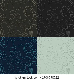 Topography patterns. Seamless elevation map tiles. Astonishing isoline background. Awesome tileable patterns. Vector illustration.