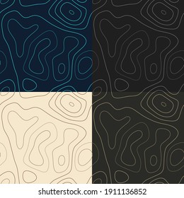 Topography patterns. Seamless elevation map tiles. Awesome isoline background. Neat tileable patterns. Vector illustration.
