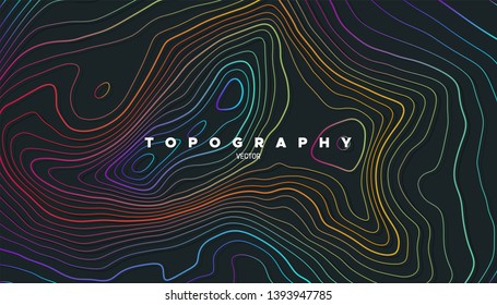 Topography relief. Abstract background. Vector illustration. Outline cartography landscape. Modern poster design. Trendy cover with wavy colorful lines