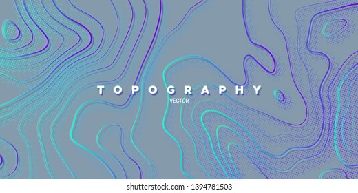 Topography relief. Abstract memphis background. Vector minimal illustration. Liquid gardients. Outline cartography landscape. Modern poster design. Trendy cover with wavy colorful lines