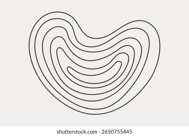 Topography stamp style shape. Contour vector heart form with irregular rings.