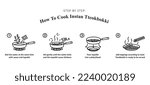 Topokki (Tteokbokki) Korean rice cake. Vector illustration of making instant topokk, step by step how to cooking instant topokki. Vector illustration.