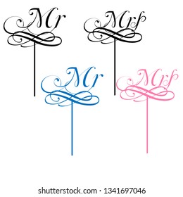 topper for Mr and Mrs. For party . good for cake topper, good for scrap booking, posters, textiles, gifts, gift sets. Vector design can change color