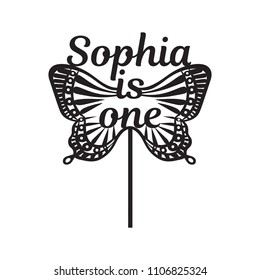 Topper is one girl cake birthday name letter text baby shower year cake butterfly 