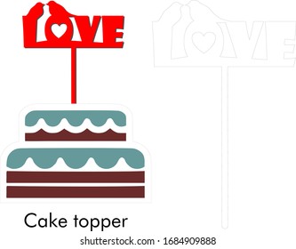 Topper in a wedding cake.Perfect for scrap booking, poster, textile, photo zone. Vector illustration, template for laser or milling cut. Isolated on a white background. Vector image of a cake. 