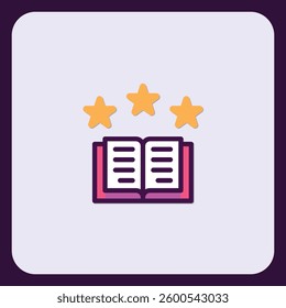 Top-Rated Book Icon: Three Stars Above Open Book Illustration