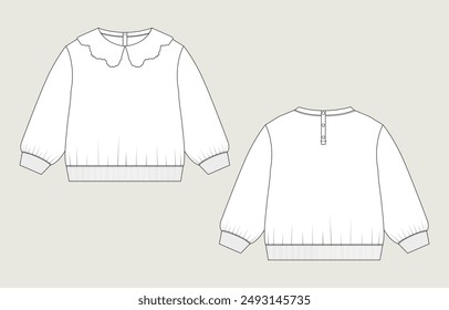 Tops blouse dress design technical drawing fashion flat sketch vector illustration template for baby girls