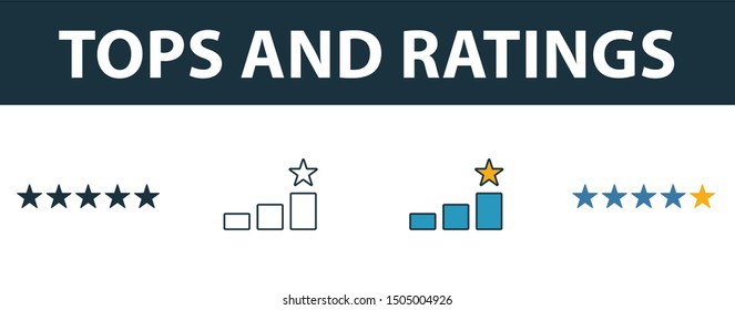Tops And Ratings icon set. Four elements in diferent styles from smm icons collection. Creative tops and ratings icons filled, outline, colored and flat symbols.