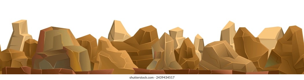 Spitzen der Felsen. Gebirgskette von Steinen und Klippen. Nahtlose horizontale Bildwiedergabe. Auf weißem Hintergrund isoliertes Objekt. Cartoon Spaß Stil Illustration Vektor