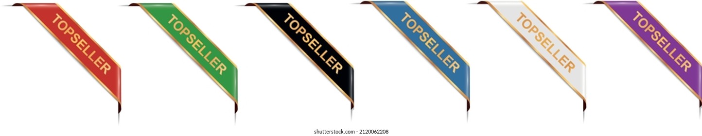 TOPSELLER - conjunto de ilustraciones vectoriales de banners de cinta de esquina con marco dorado sobre fondo blanco