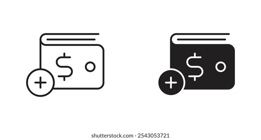 Icono de saldo de recarga con signo más y dinero, que representa la adición de fondos, reposición de billetera y gestión del saldo de Cuenta