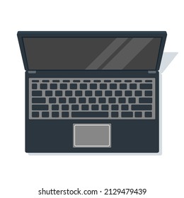 Topview Black Computer Laptop On White Background. Vector Illustration Flat Design Object.