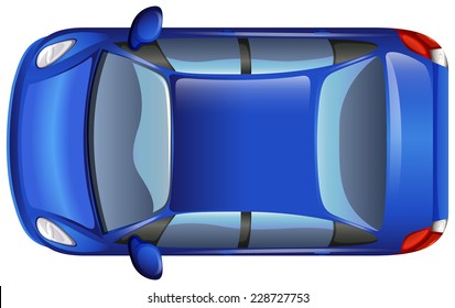 A topview of a blue car on a white background 
