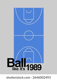 Top-view illustration of a basketball court with vibrant colors. Ideal for youth fashion, sport designs, and energetic visuals.