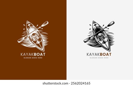 Top-view kayak boat line art with sleek details, ideal for adventure themes