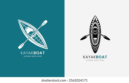 Top-view kayak boat line art with sleek details, ideal for adventure themes