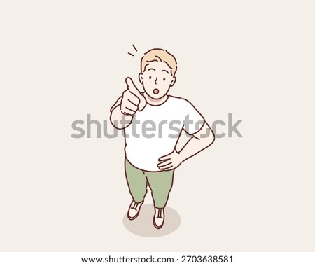 Top-view of a man pointing upward with him finger toward the sky. man hand pointing forefinger to the top. Original vector illustration drawn by hand.
