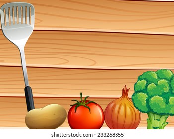 Vista panorámica de una mesa con un sillón y verduras