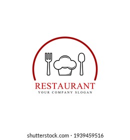 Sombrero y utensilios de cocina. Inspiración para un concepto clásico del logo de un restaurante con un diseño plano. Plantilla de logotipo de alimentos. Adecuado para restaurantes, tiendas y logotipos de empresa.