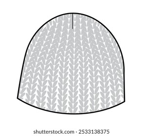 Toque Hat Knitted Winter Head Fashion accessory cap clothing technical illustration. Vector headgear for Men, women, unisex style, flat template CAD mockup sketch outline isolated