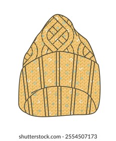 Toque knit hats technical flat drawing vector mockup template.