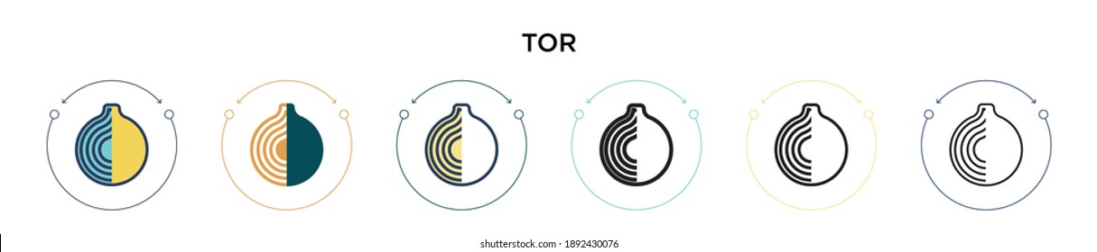 Tor icon in filled, thin line, outline and stroke style. Vector illustration of two colored and black tor vector icons designs can be used for mobile, ui, web