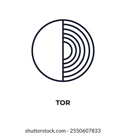 ícone da estrutura de tópicos do tor. Vetor linear do conceito de criptomoeda. Linha fina ou ícone isolado no fundo branco