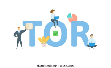 TOR, term of reference. Concept with keyword, people and icons. Flat vector illustration. Isolated on white background.