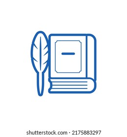 Torah Book With Ancient Quill Pen Linear Icon. Outline Silhouette Of Torah Book. Monochrome Logo, Vector Design Element