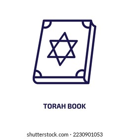 torah book icon from religion collection. Thin linear torah book, jewish, torah outline icon isolated on white background. Line vector torah book sign, symbol for web and mobile