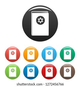 Torah book icons set 9 color vector isolated on white for any design
