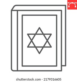 Torah book line icon, hanukkah and david star, hebrew bible vector icon, vector graphics, editable stroke outline sign, eps 10.