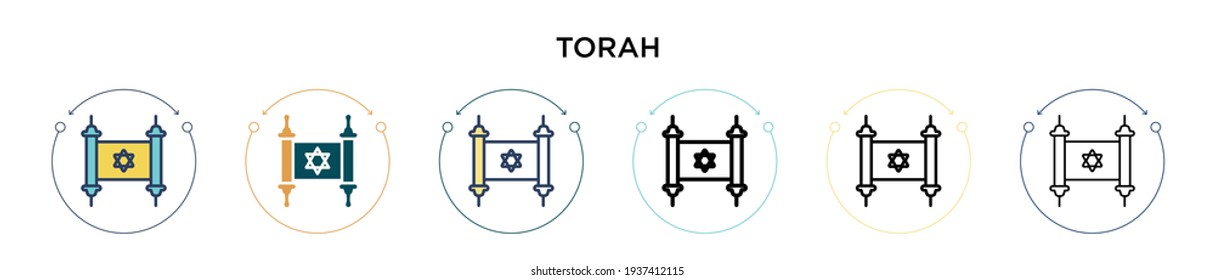 Torah icon in filled, thin line, outline and stroke style. Vector illustration of two colored and black torah vector icons designs can be used for mobile, ui, web