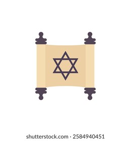 torah icon with paper scroll, flat vector design