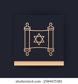 torah icon with paper scroll, line vector