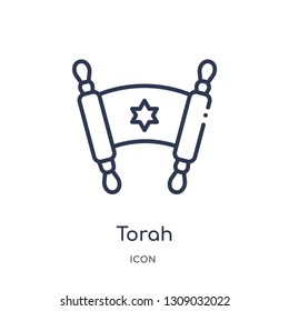 icono de torah de la colección de esquema religioso. Icono de la línea fina de torah aislado en fondo blanco.