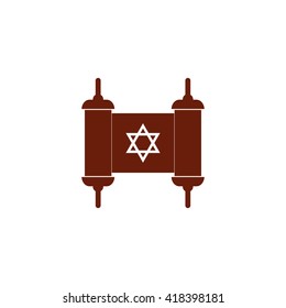 Torah jewish scroll book. Vector icon brown