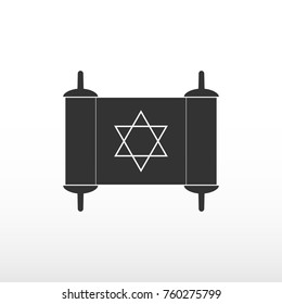 Torah jewish scroll book. Vector icon.