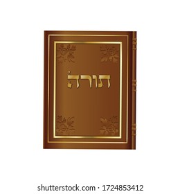 Tora - das Gesetz Gottes, das Mose offenbart und in den ersten fünf Büchern der hebräischen Schriften aufgenommen wurde. Zehn Gebote, die Tora Buch Ikone isoliert auf Weiß. Shavuot-Symbol für jüdische Feiertage