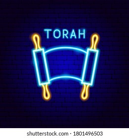 Torah Neon Label. Vector Illustration of Jewish Promotion.