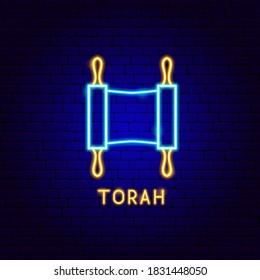 Torah Neon Label. Vector Illustration of Jewish Promotion.