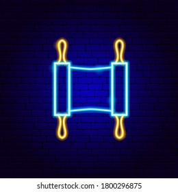 Torah Neon Sign. Vector Illustration of Jewish Promotion.