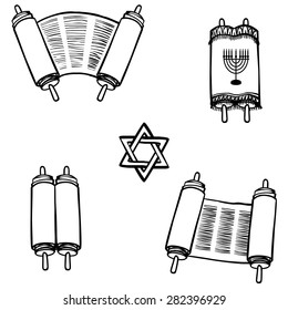 Torah. Old Scrolls In Different Forms. Vector Illustration