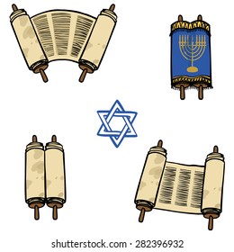 Torah. Old Scrolls In Different Forms. Vector Illustration