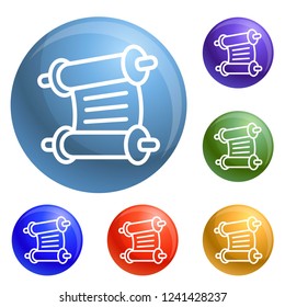 Torah papyrus icons set vector 6 color isolated on white background