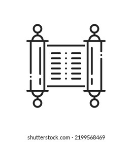 Torah Papyrus Line Art Isolated. Vector Old Jewish Scroll With Holy Text, Judaism Symbol