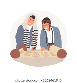 Torah reading isolated cartoon vector illustration. Jewish people reading Torah together, religious practices, Holy days, Judaism observances, synagogue, orthodox Jew vector cartoon.