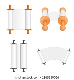 Torah scroll book bible shavuot mockups set. Flat illustration of 4 Torah scroll book bible shavuot vector mockup for web