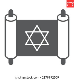 Icono de glifo de desplazamiento de Torah, hanukkah y religión, icono de vector torah, gráficos vectoriales, símbolo sólido de trazo editable, eps 10.